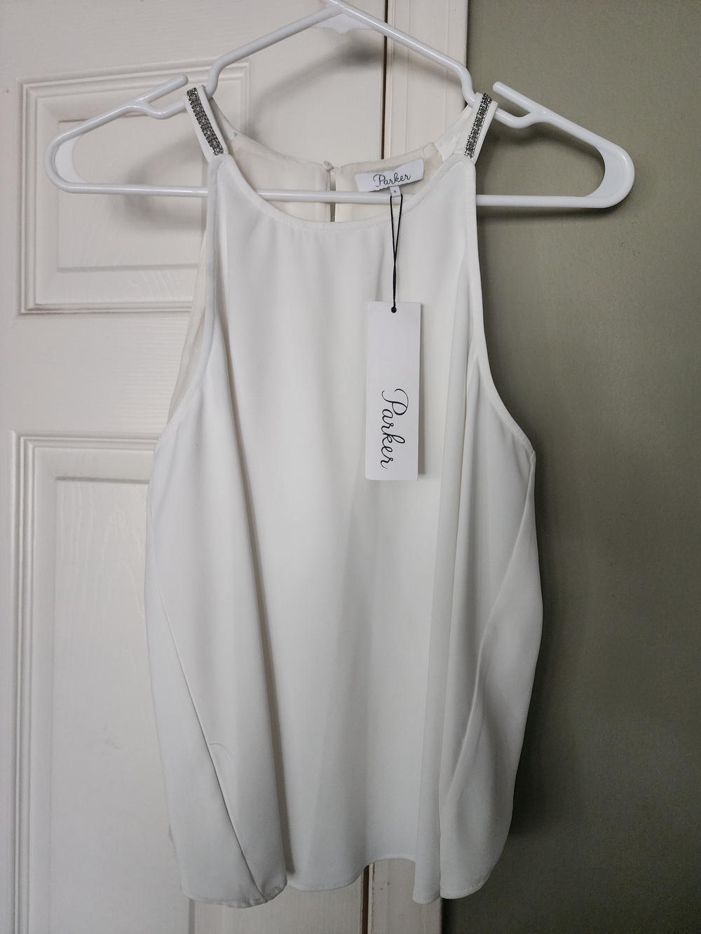Parker White Sleeveless Halter Tank Top